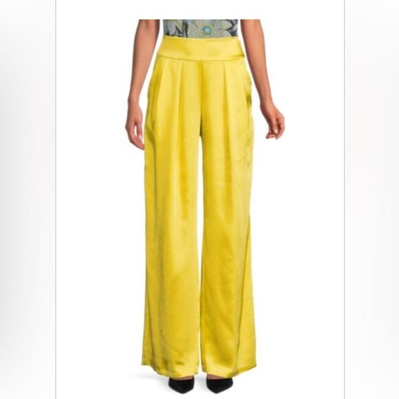 Ramy Brook Eleanor High Rise Wide Leg Yellow Pants NWT Size 12 - Picture 1 of 15